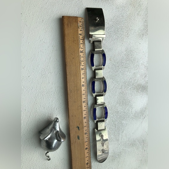 Vintage painted metal cuff bracelet - MADE IN ITALY - blue and silver - Picture 6 of 8